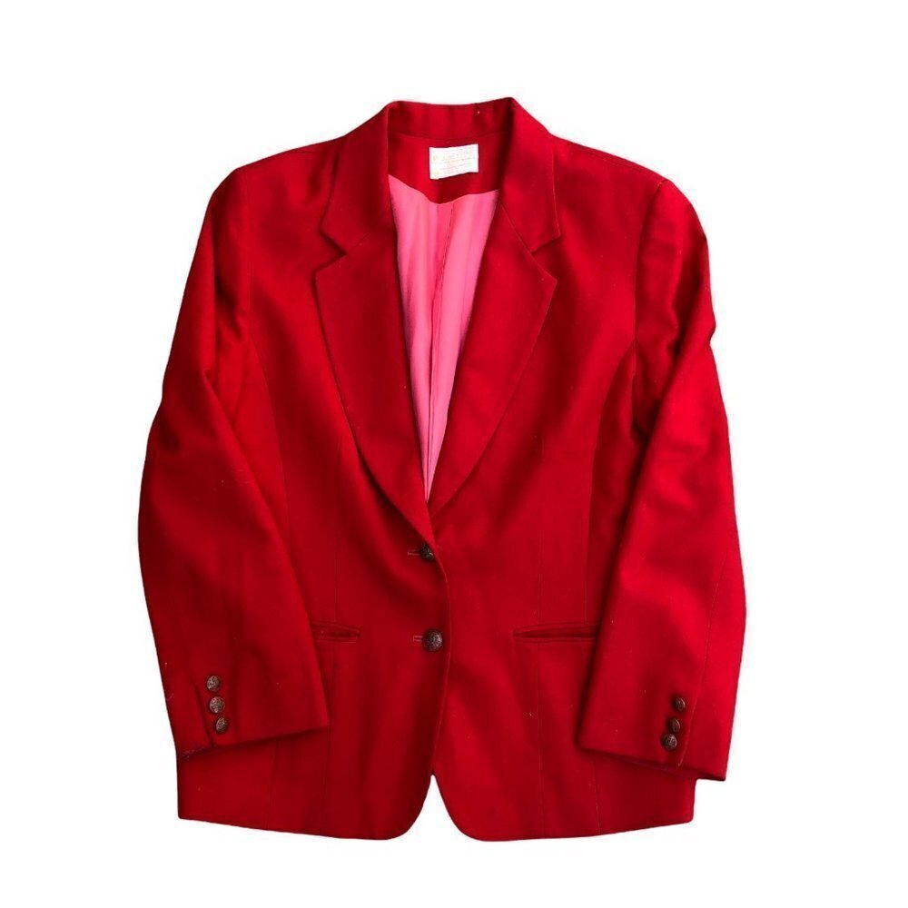 PENDLETON Vintage Woolen Mills Red Blazer Coat Jacket Womens 14 100% Virgin Wool